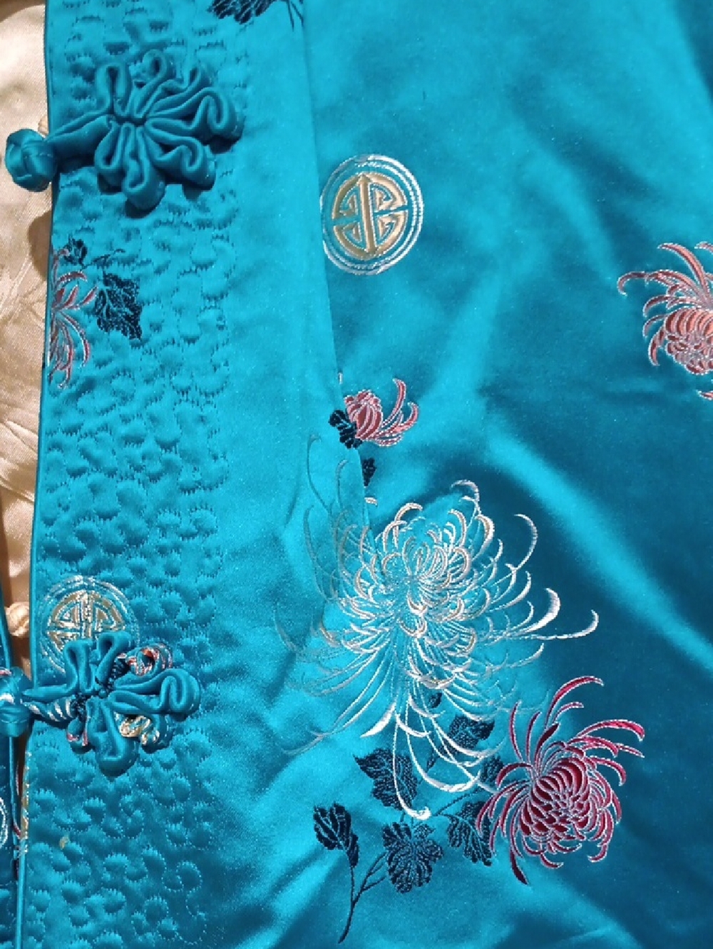 Feliz Squirrel Turquoise Floral Satin Reversible Jacket - Picture 3 of 13